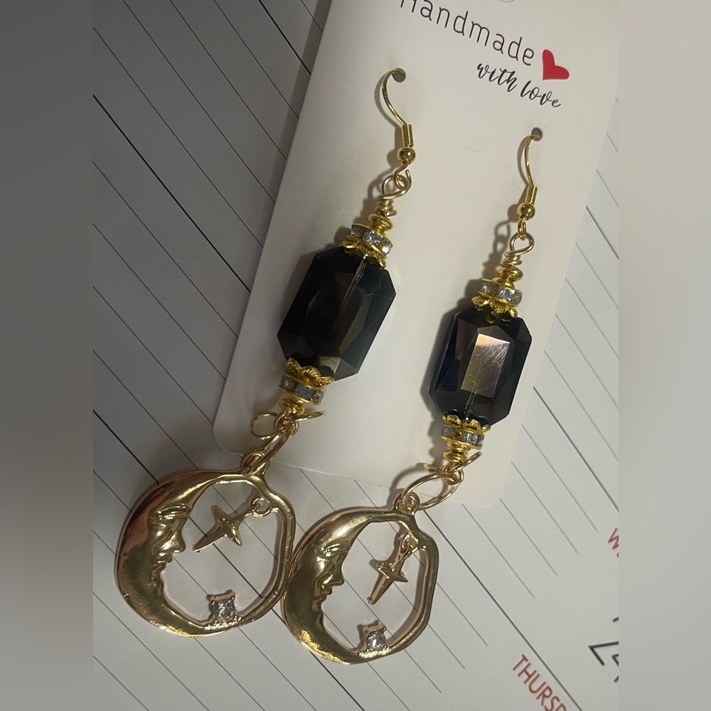 Glamorous Moon and Stars Hand Crafted Earrings - Picture 6 of 10